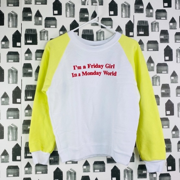 Wildfox Tops - Wildfox “Friday Girl” yellow and white crewneck sweatshirt